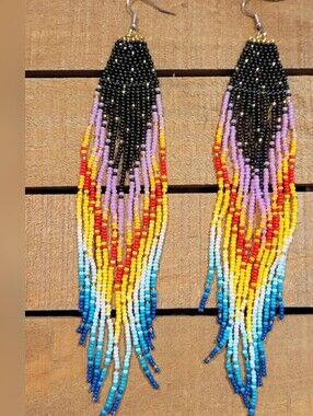 Black MultiColored Rainbow Seedbead Earrings